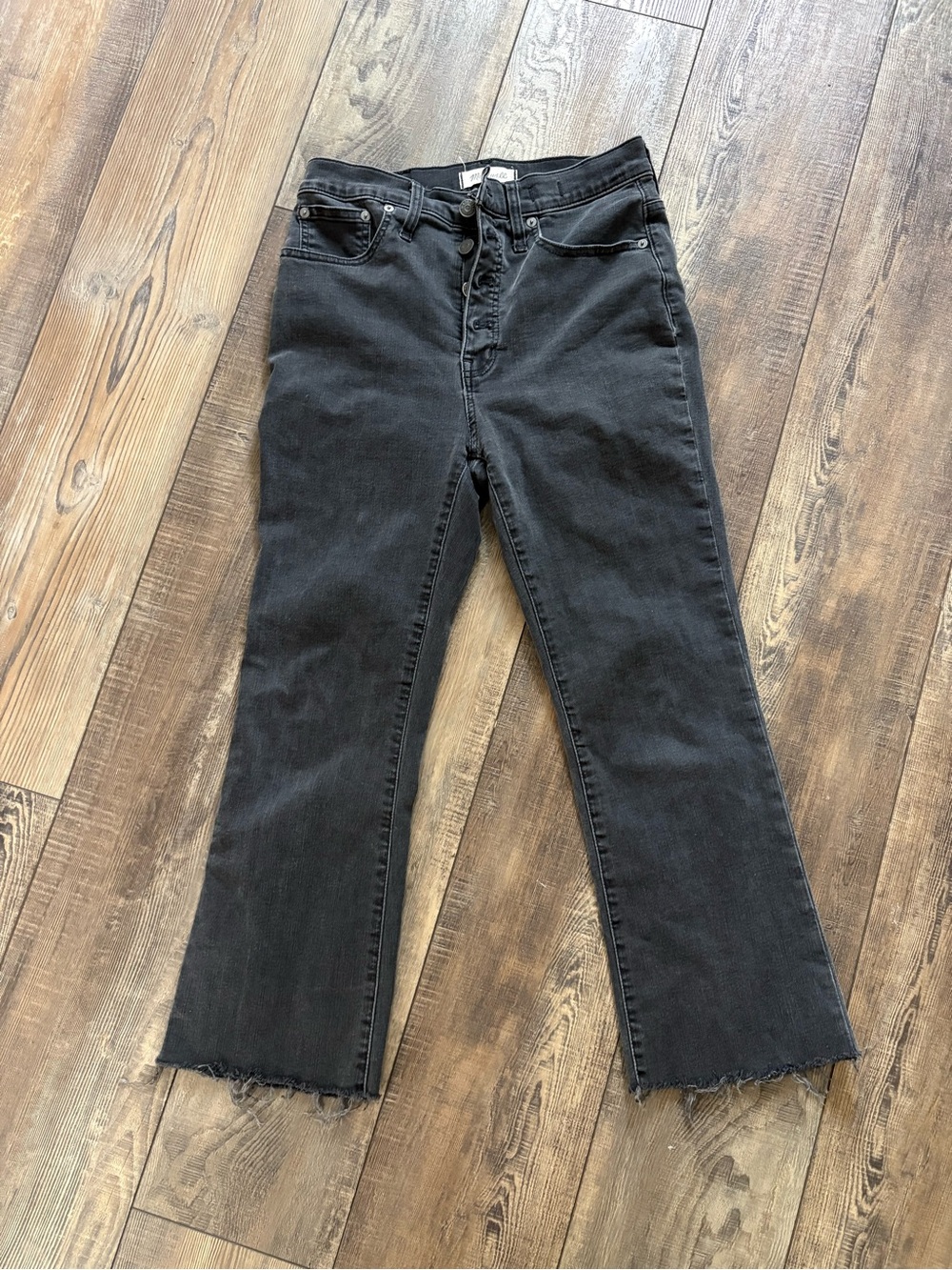 Madewell Cali Denim Boot Black High-Rise Flare Jeans with Raw Hem